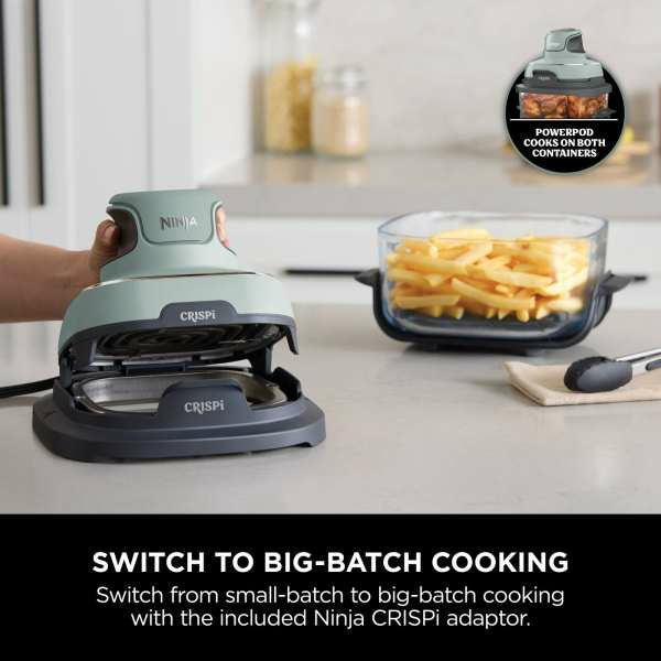Ninja CRISPi 4-in-1 Portable Glass Air Fryer in Sage, compact and versatile, available at Keans Claremorris.