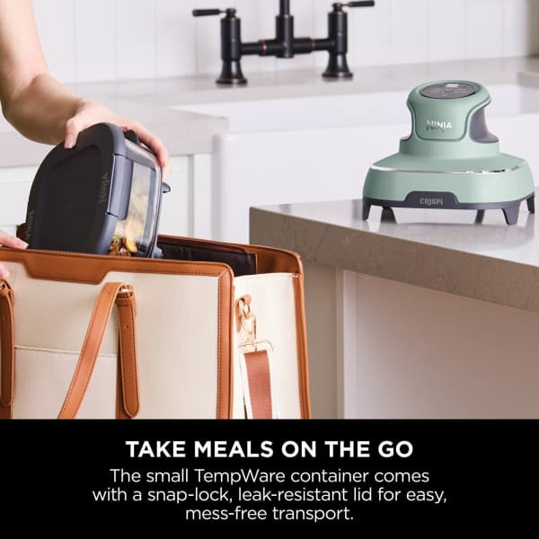 Ninja CRISPi 4-in-1 Portable Glass Air Fryer in Sage, compact and versatile, available at Keans Claremorris.