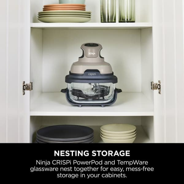 Ninja CRISPi 4-in-1 Portable Glass Air Fryer in Stone, compact design, versatile cooking - available at Keans Claremorris
