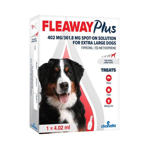 Fleaway Plus Flea Treatment for Extra Large Dogs 40-60kg, kills fleas, ticks, lice, 1-month supply - Keans Claremorris