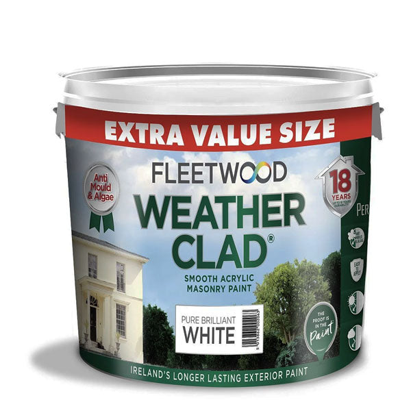 Fleetwood Weatherclad 11L Brilliant White Masonry Paint, durable acrylic exterior finish, mould resistant – Keans Claremorris