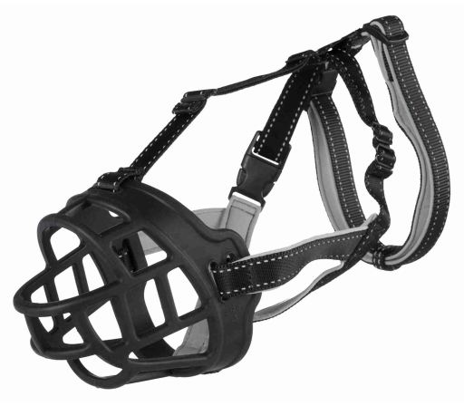 Flex Silicone Muzzle XL Black with neoprene straps, ergonomic fit, reflective stripes, adjustable, prevents biting – Keans