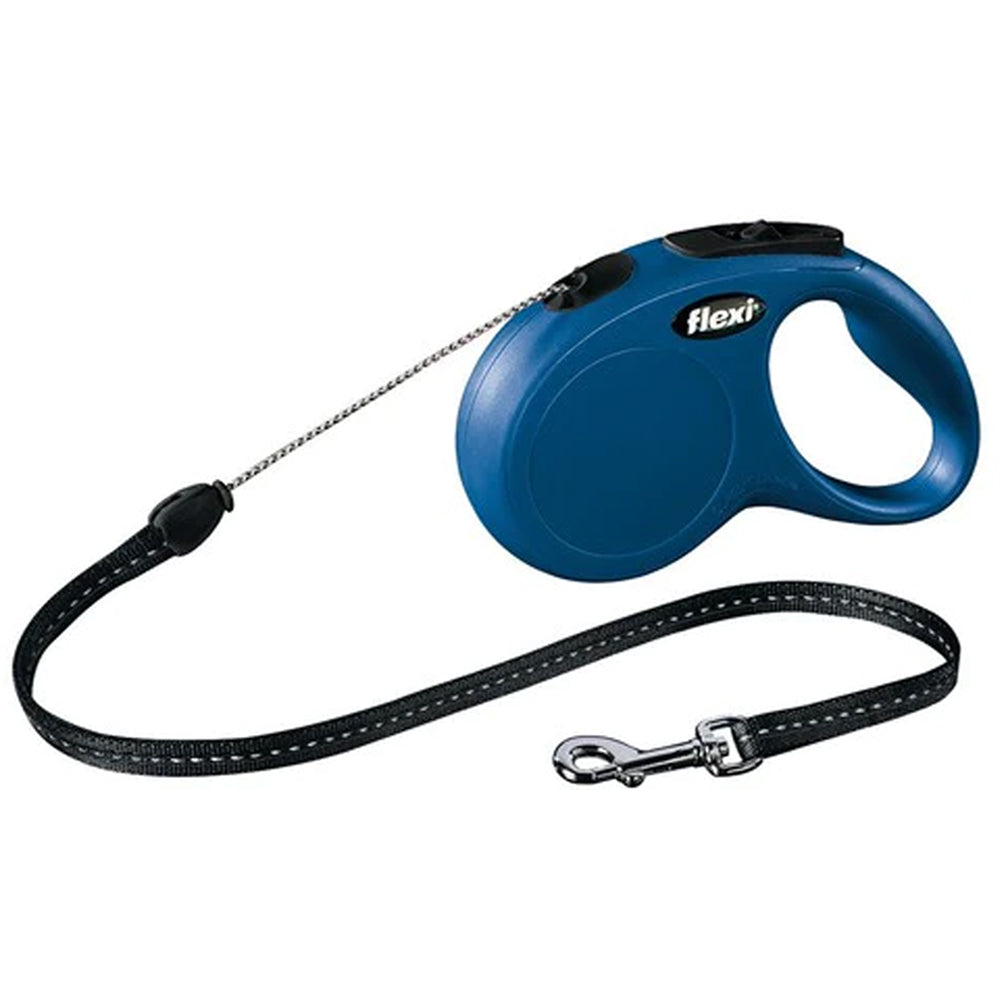 Flexi New Classic Cord Medium Blue dog leash 5m, reflective, chrome hook, short-stroke brake, LED option - Keans Claremorris