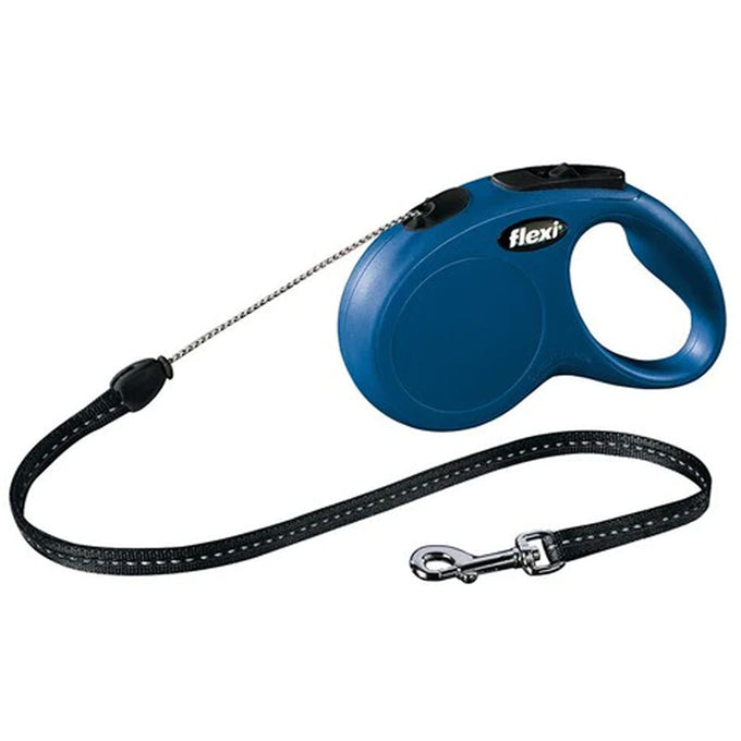 Flexi New Classic Cord Medium Blue dog leash 5m, reflective, chrome hook, short-stroke brake, LED option - Keans Claremorris