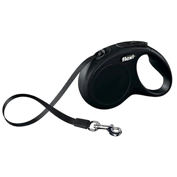 Flexi Classic Medium 5m Black Tape Dog Lead, 25kg max, chromed hook, short-stroke brake, customizable – Keans Claremorris