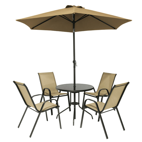 Florina Taupe 4 Seater Dining Set with Parasol | Keans Claremorris