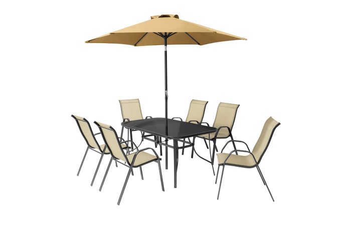 Florina Taupe 6 Seater Dining Set with Parasol | keans Claremorris