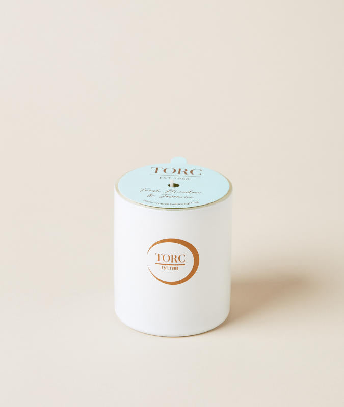 TORC Fresh Meadow & Jasmine Candle with floral scent, natural wax, available at Keans Claremorris.