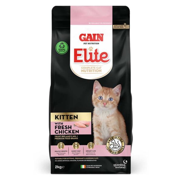 GAIN ELITE Kitten Food 2kg with 74% animal protein, probiotics, Omega-3/6 for kittens, pregnant & nursing cats - Keans