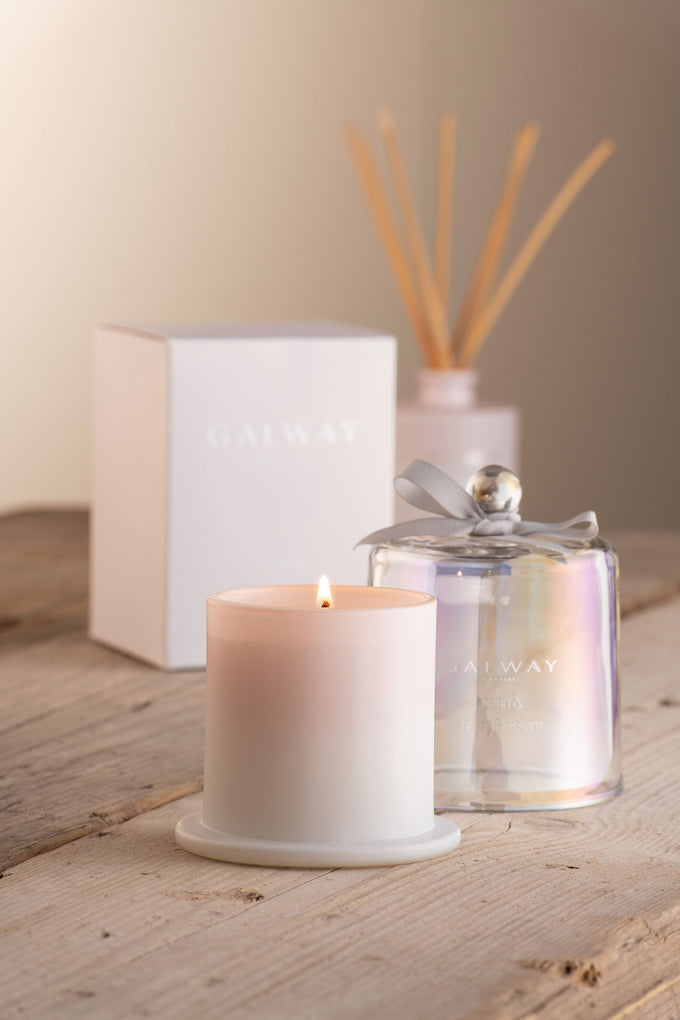 Galway Irish Crystal Cotton & Cherry Blossom Candle, floral scented luxury candle, Keans Claremorris store