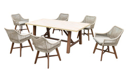 Genoa 6 Seater Garden Furniture Dining Set – Wood Effect, Cream & Oatmeal