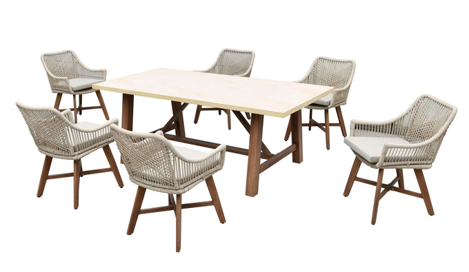 Genoa 6 Seater Garden Furniture Dining Set – Wood Effect, Cream & Oatmeal - Image 3