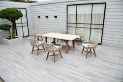 Genoa 6 Seater Garden Furniture Dining Set – Wood Effect, Cream & Oatmeal