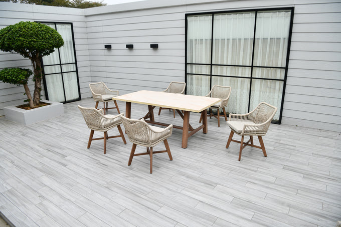 Genoa 6 Seater Garden Furniture Dining Set – Wood Effect, Cream & Oatmeal - Image 2