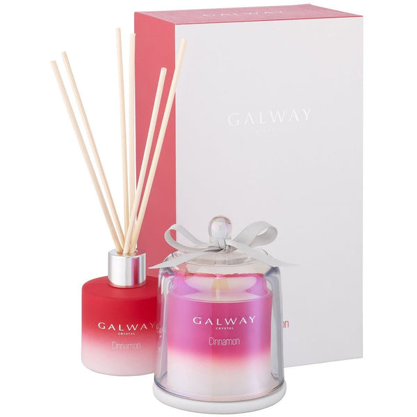 Galway Crystal Cinnamon Gift Set with reed diffuser and bell jar candle, warm spicy scent, 24hr burn, Keans Claremorris