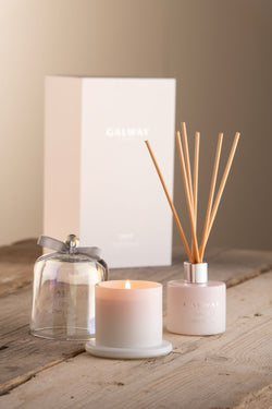 Galway Irish Crystal Cotton & Cherry Blossom Gift Set with scented candle and lotion, available at Keans Claremorris