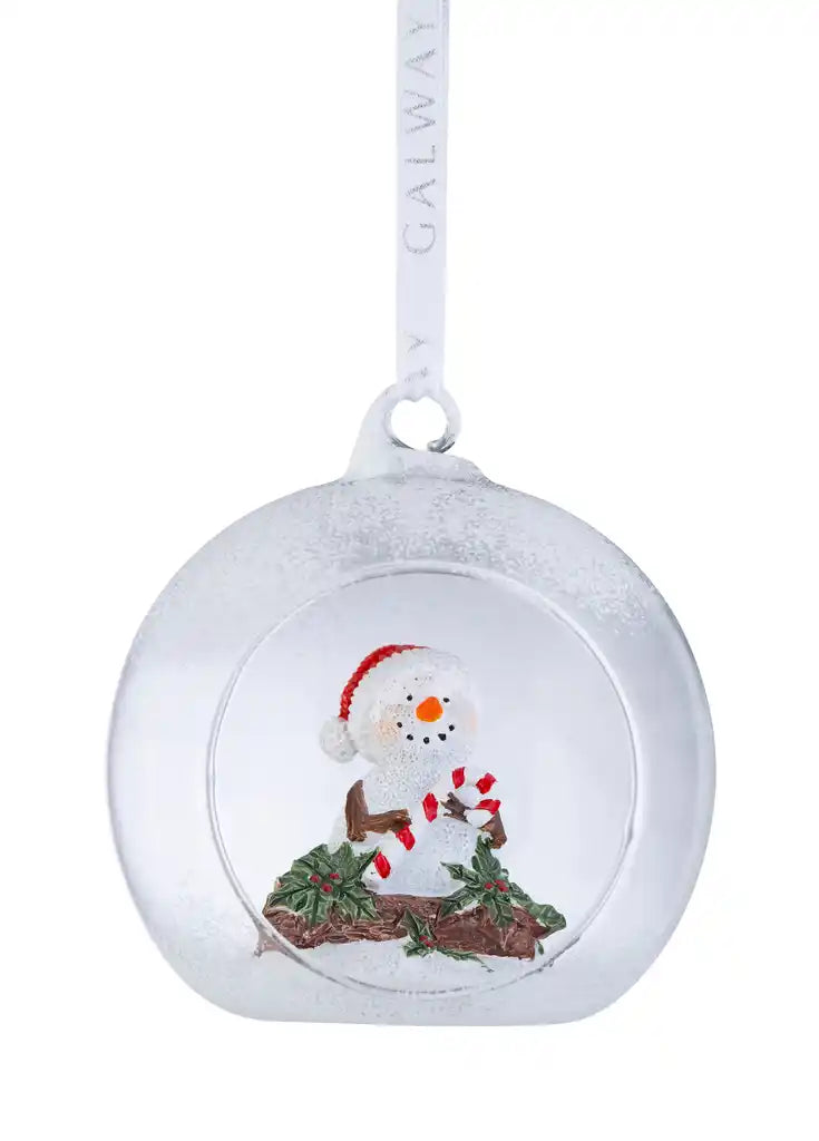 Galway Crystal Snowman with Candy Cane Bauble Ornament - Image 1