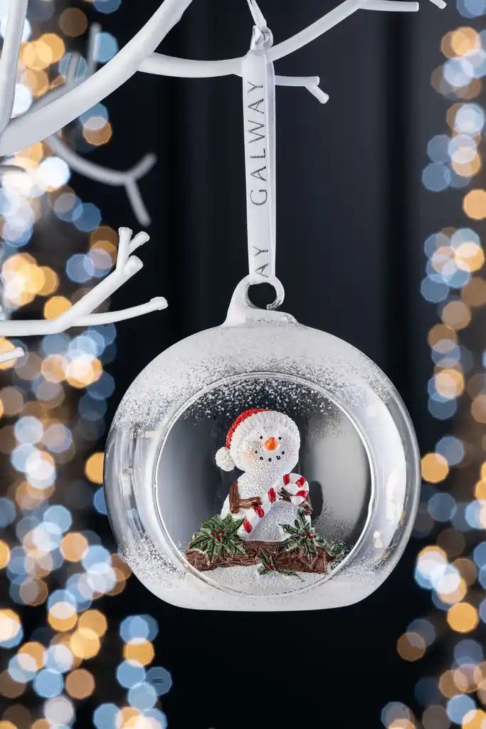 Galway Crystal Snowman with Candy Cane Bauble Ornament - Image 2