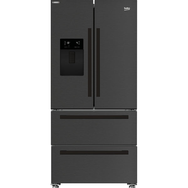 Beko American Fridge Freezer 182.5cm  Black Steel Plumbed Water + Ice Dispenser ( E Energy) 4 Door