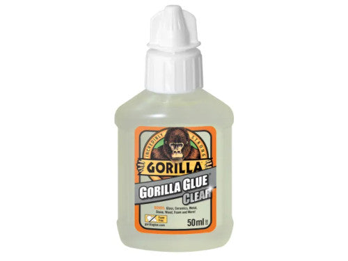 Gorilla Glue Clear 50ml - fast-setting, flexible, water-resistant adhesive for wood, metal, glass. Available at Keans