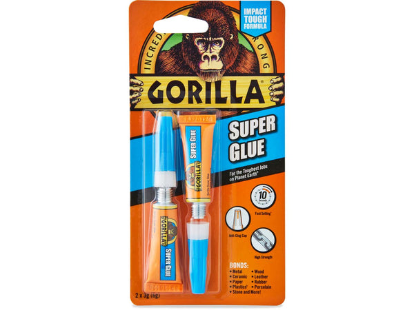 Gorilla Superglue 3g 2-pack with Impact-Tough™ formula, anti-clog cap, fast-setting adhesive for multiple surfaces – Keans