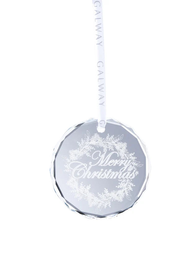 Galway Crystal Merry Christmas Wreath Round Hanging Ornament - Image 1