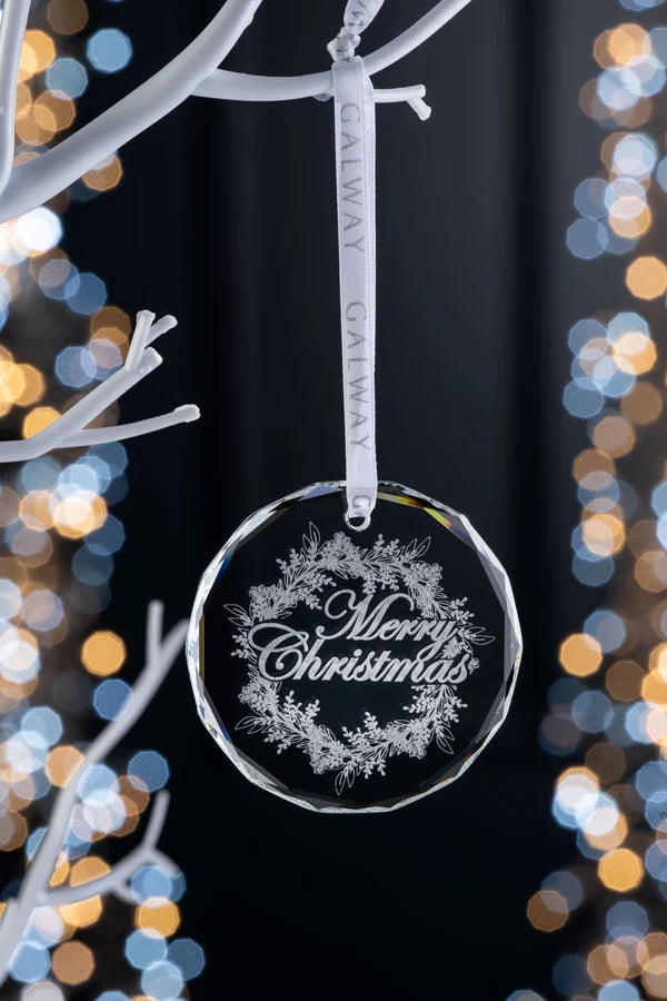 Galway Crystal Merry Christmas Wreath Round Hanging Ornament - Image 2