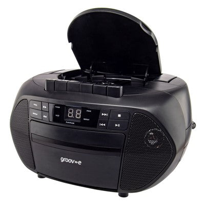 Groov-e Boombox Portable CD & Cassette Player with Radio in Black, available at Keans Claremorris