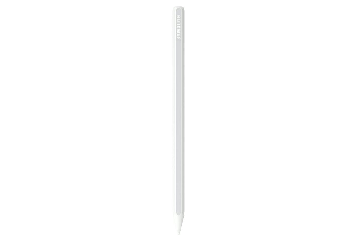 White Samsung S Pen stylus for Galaxy Tab S11 Ultra shown from the side on white background