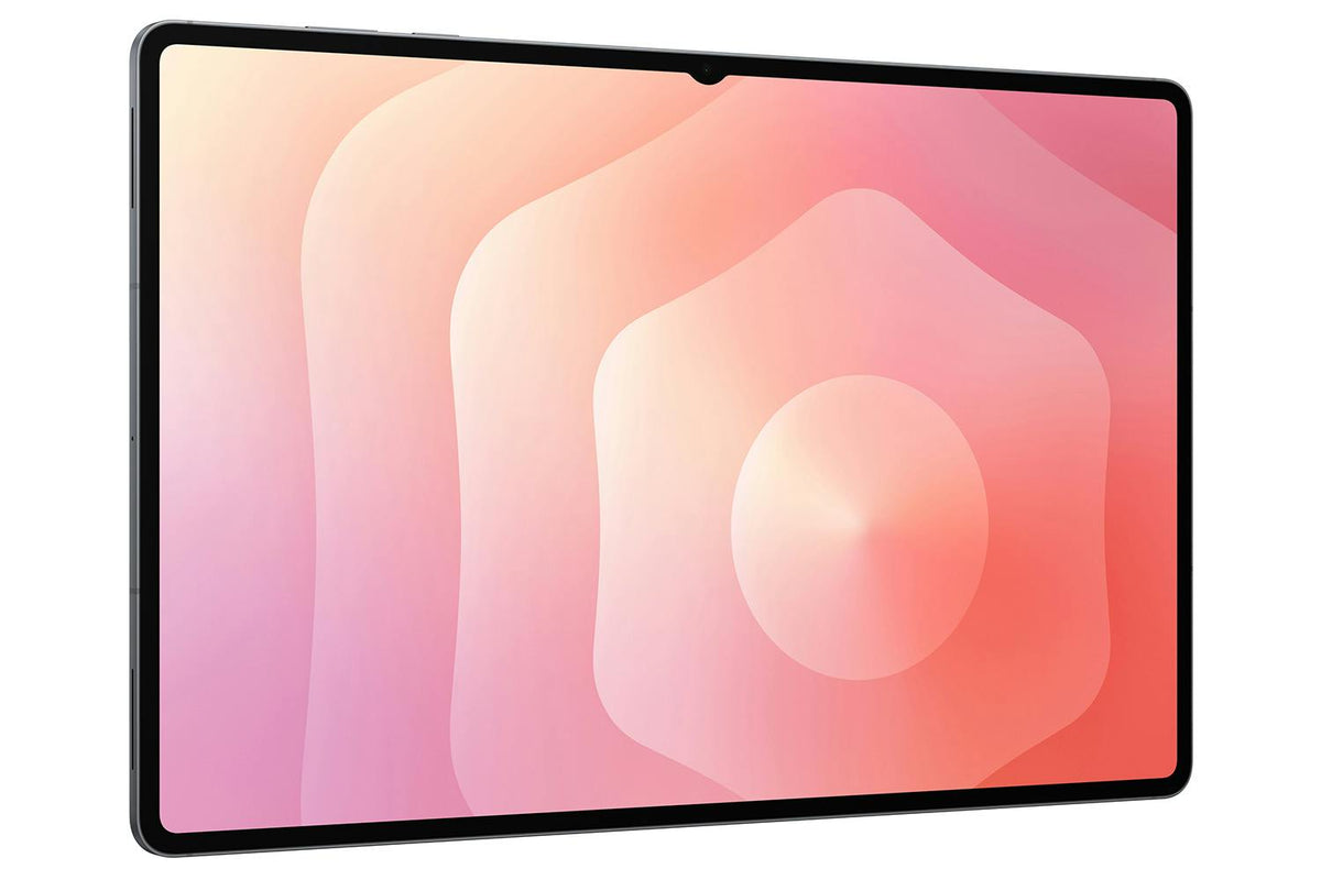 Samsung Galaxy Tab S11 Ultra WiFi 256GB Silver tablet front view with pink and orange abstract wallpaper