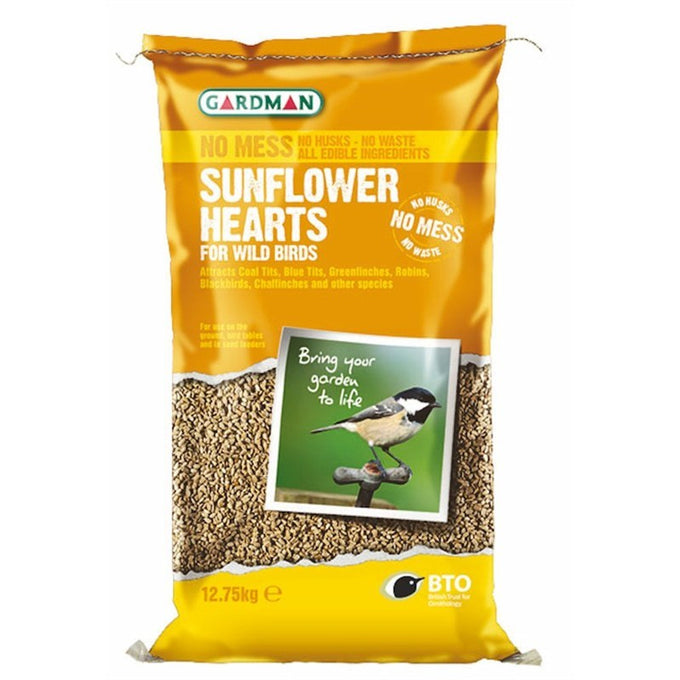 Gardman Sunflower Hearts 12.75kg wild bird food, oil-rich, no husks, high energy, ideal for feeders and ground feeding -