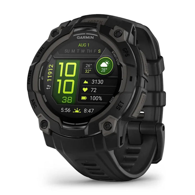 Garmin Instinct 3 45mm AMOLED smartwatch in black with rugged design, built-in flashlight, health tracking, GPS – Keans