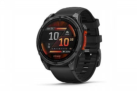 Garmin fēnix 8 47mm AMOLED smartwatch in slate grey with black silicone band, GPS, heart rate, 16-day battery – Keans