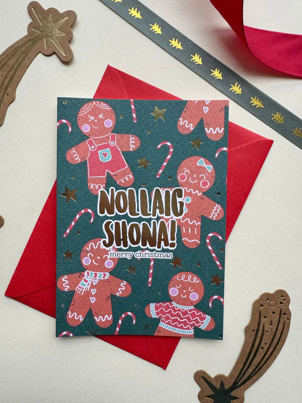 Gingerbread Christmas Card (Gold Foil)