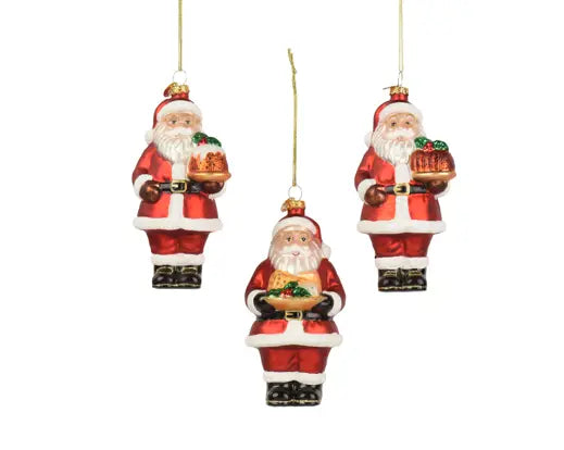 Glass Glitter Santa Christmas Decoration – 3 Assorted Designs (13.1cm) Keans Claremorris