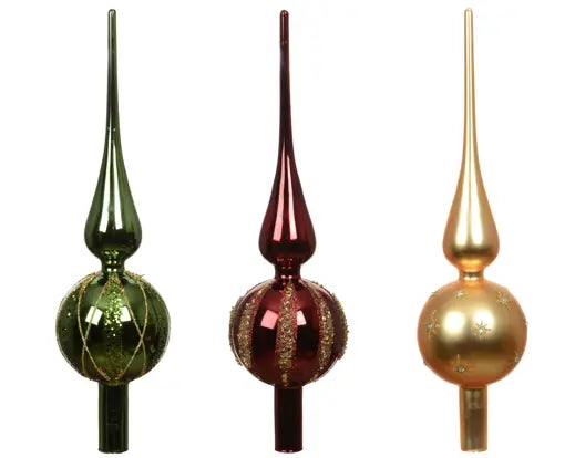 Glass Shiny Glitter Christmas Tree Topper – 3 Assorted Colours (31cm) Keans Claremorris