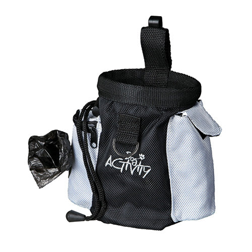 Dog Activity Goody Snack 2in1 Bag with poop bag dispenser, clip, durable polyester, black/grey – Keans Claremorris