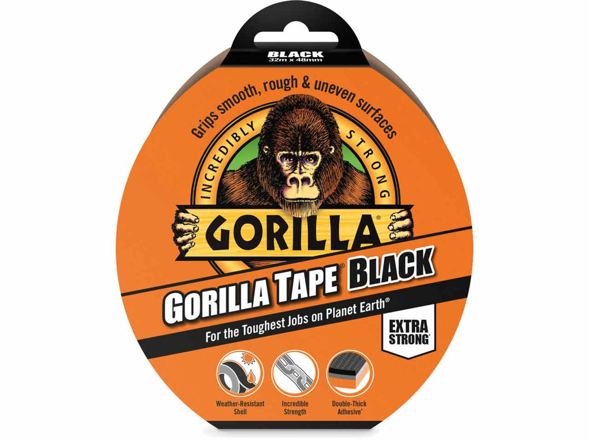 Gorilla 48mm x 32m black tape, all-weather, strong adhesive, tearable, versatile for rough and smooth surfaces – Keans