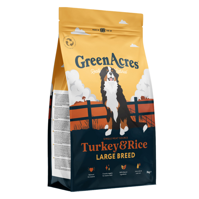 GreenAcres Large Breed Turkey & Rice Dog Food 12kg – Hypoallergenic, natural, no artificial additives | Keans Claremorris