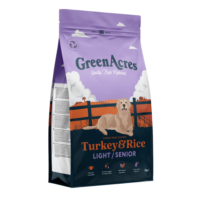 GreenAcres Senior Dog Food Turkey & Rice 12kg, low fat, hypoallergenic, natural ingredients, Keans Claremorris