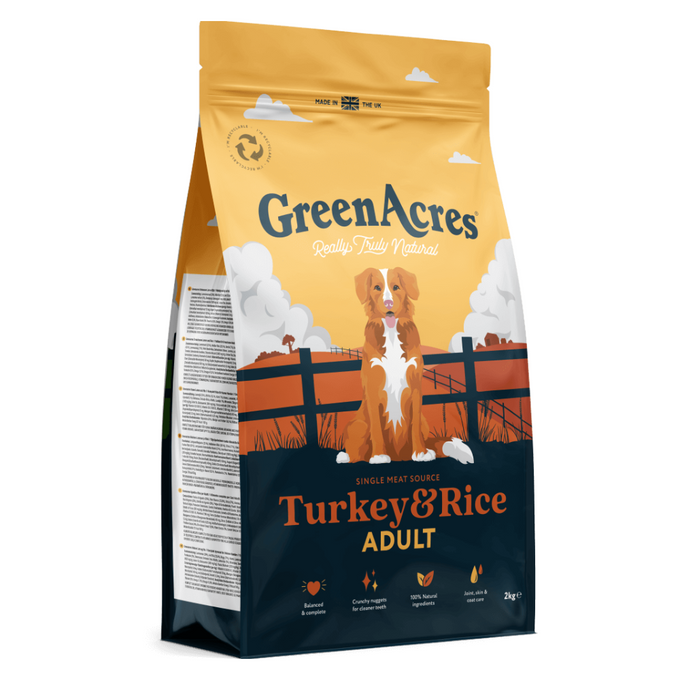 GreenAcres Adult Turkey & Rice Dog Food 12kg, hypoallergenic, natural ingredients, wheat-free, healthy coat – Keans
