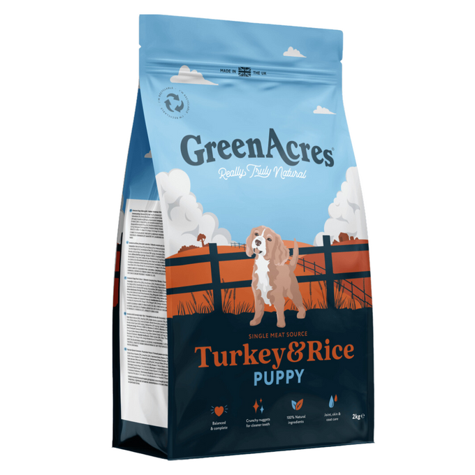 GreenAcres Puppy Turkey & Rice Dog Food 6kg – Natural, hypoallergenic, no artificial additives, healthy digestion – Keans
