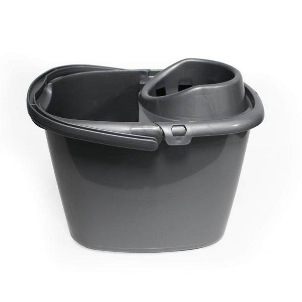 Home Essentials 15L silver poly mop bucket with robust wringer, pouring lip, and heavy-duty handle – Keans Claremorris