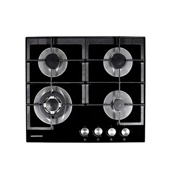 Nordmende 60cm Black Gas Hob with 4 Zones, Cast Iron Supports, Flame Failure, Auto Ignition – Keans Claremorris