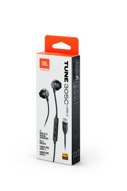 JBL Tune 305C USB-C Wired Earbuds High Resolution Black| JBLT305CBLK