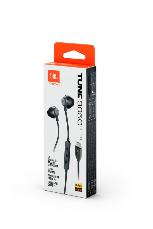 JBL Tune 305C USB-C Wired Earbuds High Resolution Black| JBLT305CBLK - Image 7