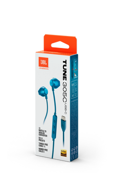 JBL Tune 305C USB-C Wired Earbuds High Resolution Blue| JBLT305CBLU