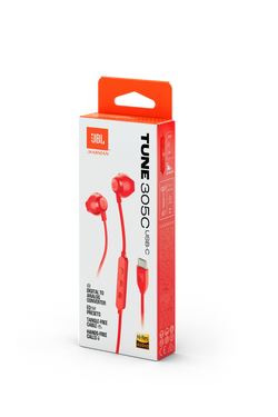 JBL Tune 305C USB-C Wired Earbuds High Resolution Red| JBLT305CRED