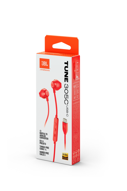 JBL Tune 305C USB-C Wired Earbuds High Resolution Red| JBLT305CRED - Image 7