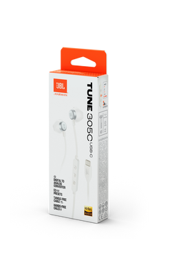 JBL Tune 305C USB-C Wired Earbuds High Resolution White| JBLT305CWHT